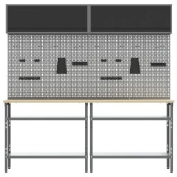 vidaXL Werkbankset met plank 8 pcs Zwart en Grijs Gepoedercoat staal