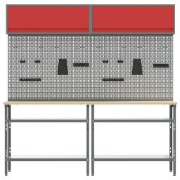 vidaXL Werkbankset met plank 8 pcs Rood en Grijs Gepoedercoat staal