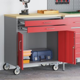 vidaXL Trolley Rolling Workbench Rood en Grijs 75 x 45 x 85 cm