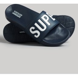Superdry - maat 42/43- Code Core Vegan Pool Slide Heren Slippers - Donkerblauw/Wit - Maat 42/43