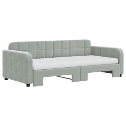 vidaXL Slaapbank onderschuifbed matrassen 100x200cm fluweel lichtgrijs