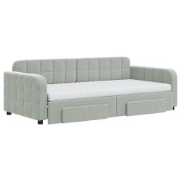 vidaXL Slaapbank onderschuifbed en lades 90x190 cm fluweel lichtgrijs