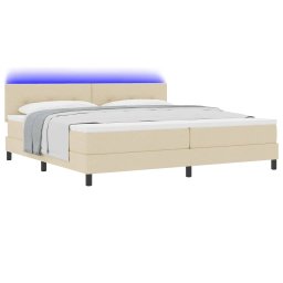 vidaXL Boxspring bed met LED-stripverlichting Crème 200 x 200 cm Stof