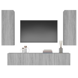 vidaXL 4-delige Tv-meubelset bewerkt hout grijs sonoma eikenkleurig
