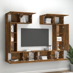 vidaXL 6-delige Tv-meubelset bewerkt hout gerookt eikenkleurig