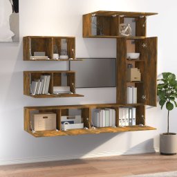 vidaXL 6-delige Tv-meubelset bewerkt hout gerookt eikenkleurig