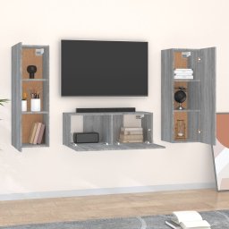 vidaXL 3-delige Tv-meubelset bewerkt hout grijs sonoma eikenkleurig