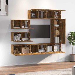 vidaXL 8-delige Tv-meubelset bewerkt hout gerookt eikenkleurig