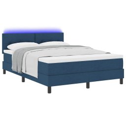 vidaXL Boxspring bed met LED-stripverlichting Blauw 140 x 190 cm Stof