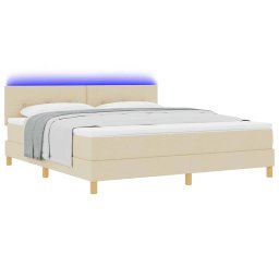 vidaXL LED Box Spring Bed met hoofdeinde Crème 180 x 200 cm Stof