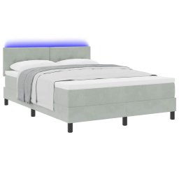 vidaXL LED Box Spring Bed Lichtgrijs 140 x 190 cm Fluweel