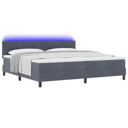 vidaXL LED Box Spring Bed Donkergrijs 200 x 200 cm Fluweel