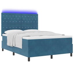 vidaXL LED Box Spring Bed met matras Donkerblauw 140 x 190 cm Fluweel