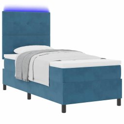 vidaXL LED Box Spring Bed Donkerblauw 90 x 200 cm Fluweel