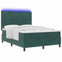 vidaXL LED Box Spring Bed Donkergroen 140 x 190 cm Fluweel
