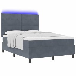 vidaXL LED Box Spring Bed Donkergrijs 140 x 200 cm Fluweel