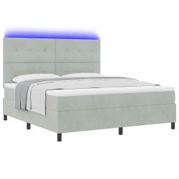 vidaXL LED Box Spring Bed Lichtgrijs 180 x 200 cm Fluweel