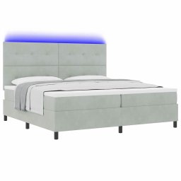 vidaXL LED Box Spring Bed Lichtgrijs 200 x 200 cm Fluweel
