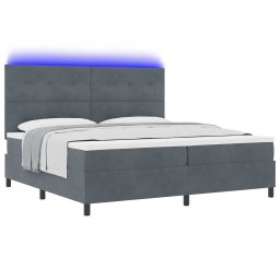 vidaXL LED Box Spring Bed Donkergrijs 200 x 200 cm Fluweel