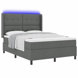 vidaXL LED Box Spring Bed met hoofdeinde Donkergrijs 140 x 190 cm Stof