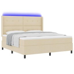 vidaXL LED Box Spring Bed met hoofdeinde Crème 180 x 200 cm Stof