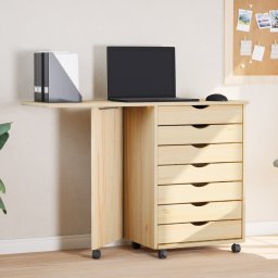 vidaXL Rolkast met Bureau MOSS Heldere Vernis 105,5 x 39 x 74,5 cm