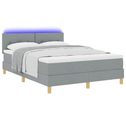 vidaXL LED Box Spring Bed met hoofdeinde Lichtgrijs 140 x 190 cm Stof