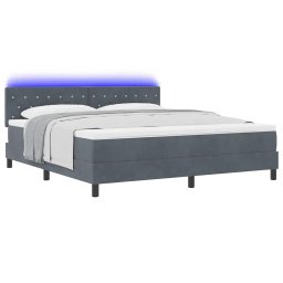 vidaXL LED Box Spring Bed met matras Donkergrijs 180 x 200 cm Fluweel