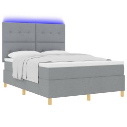 vidaXL LED Box Spring Bed met hoofdeinde Lichtgrijs 140 x 200 cm Stof
