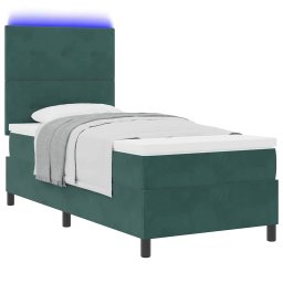 vidaXL LED Box Spring Bed Donkergroen 90 x 200 cm Fluweel