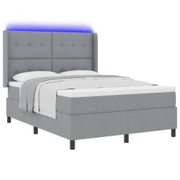 vidaXL LED Box Spring Bed met hoofdeinde Lichtgrijs 140 x 200 cm Stof