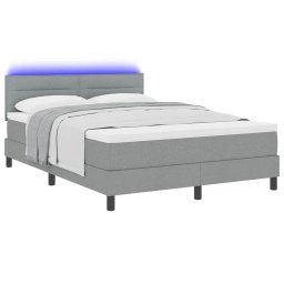 vidaXL Boxspring bed met matras met LED Lichtgrijs 140 x 200 cm Stof
