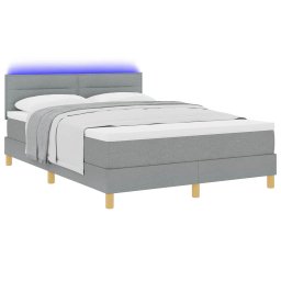 vidaXL LED Box Spring Bed met hoofdeinde Lichtgrijs 140 x 190 cm Stof