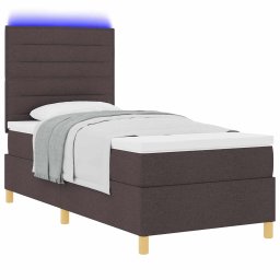 vidaXL LED Box Spring Bed met matras Donkerbruin 90 x 200 cm Stof