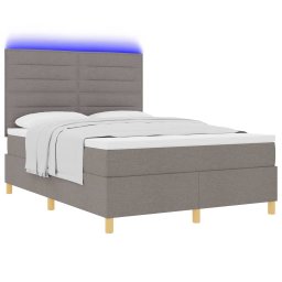 vidaXL LED Box Spring Bed met matras Taupe 140 x 190 cm Stof