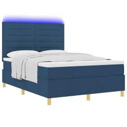 vidaXL LED Box Spring Bed met matras Blauw 140 x 190 cm Stof