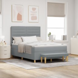 vidaXL Boxspring bed met hoofdeinde Lichtgrijs 190 x 140 cm Stof