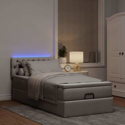 vidaXL Bed poef met matras en LED's 90x200 cm stof taupe
