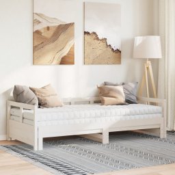 vidaXL Slaapbank met onderschuifbed en matras 90x200 cm grenenhout wit