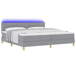 vidaXL LED Box Spring Bed met hoofdeinde Lichtgrijs 200 x 200 cm Stof