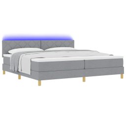 vidaXL LED Box Spring Bed met hoofdeinde Lichtgrijs 200 x 200 cm Stof
