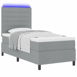 vidaXL Boxspring bed met matras met LED Lichtgrijs 100 x 200 cm Stof