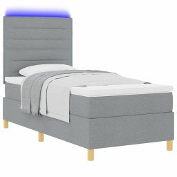 vidaXL LED Box Spring Bed met matras Lichtgrijs 100 x 200 cm Stof