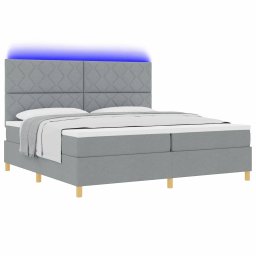 vidaXL LED Box Spring Bed met hoofdeinde Lichtgrijs 200 x 200 cm Stof