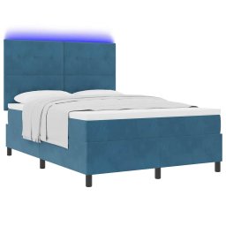 vidaXL LED Box Spring Bed Donkerblauw 160 x 200 cm Fluweel