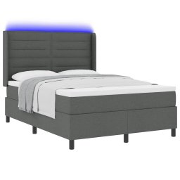 vidaXL LED Box Spring Bed met matras Donkergrijs 140 x 190 cm Stof