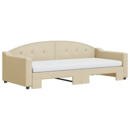 vidaXL Slaapbank met onderschuifbed en matrassen 90x200 cm stof crème