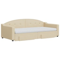 vidaXL Slaapbank met onderschuifbed en lades 90x200 cm stof crèmekleur
