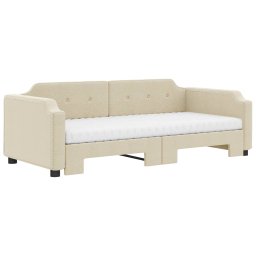 vidaXL Slaapbank met onderschuifbed en matrassen 90x200 cm stof crème