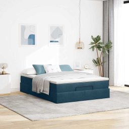 vidaXL Ottoman bed met matras 140x200cm fluweel donkerblauw